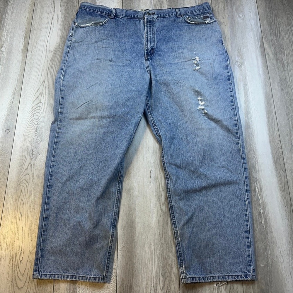 Harley-Davidson Jeans Mens 46x30 Blue Straight Zip Fly Distressed Riding VINTAGE